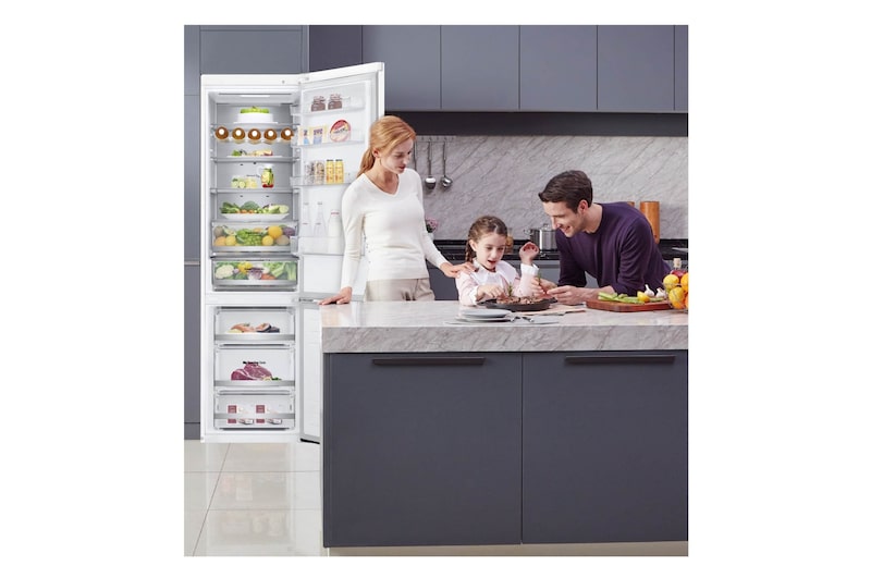LG Frigorífico Combi 2m, Clasificación C, capacidad de 419l, blanco, serie 700, GBB72SWUCN