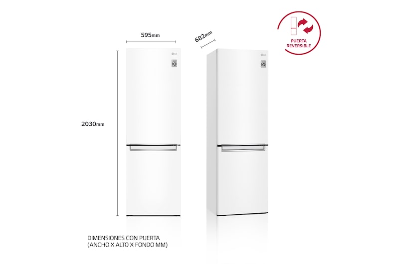 LG Frigorífico Combi 2m, Clasificación D, capacidad de 419l, blanco, serie 700, GBB72SWVGN