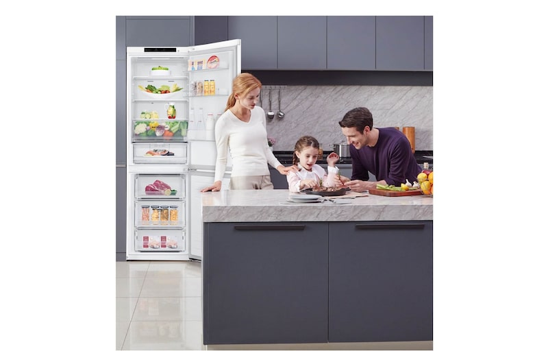 LG Frigorífico Combi 2m, Clasificación D, capacidad de 419l, blanco, serie 700, GBB72SWVGN