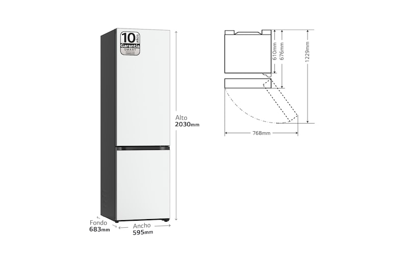 LG Frigorífico Crystal Door Combi 2m, Clasificación C, capacidad de 419l, Blanco satinado, GBB72TW9CQ1