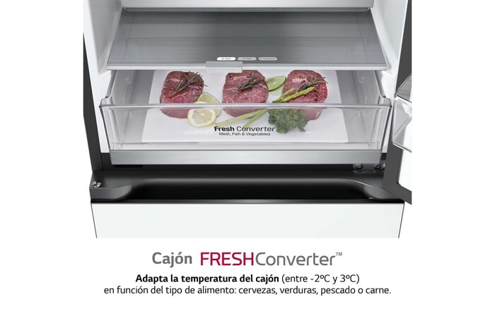 LG Frigorífico Crystal Door Combi 2m, Clasificación C, capacidad de 419l, Blanco satinado, GBB72TW9CQ1