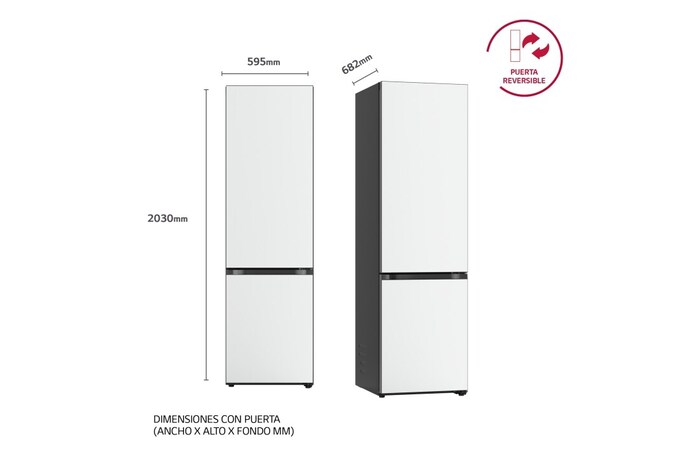 LG Frigorífico Crystal Door Combi 2m, Clasificación C, capacidad de 419l, Blanco satinado, GBB72TW9CQ1