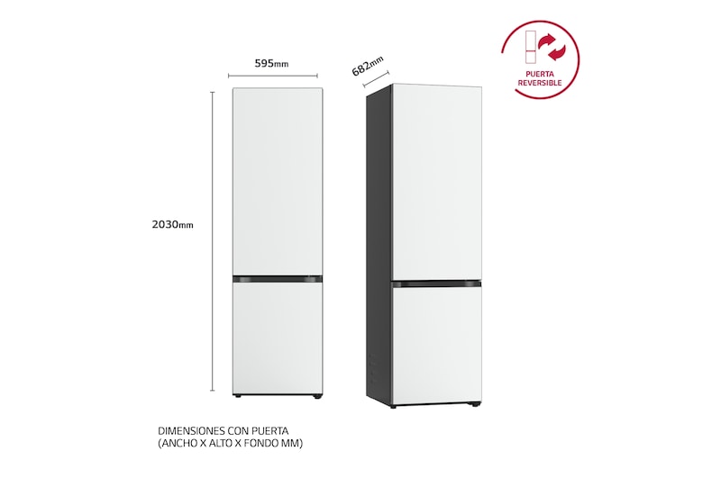 LG Frigorífico Crystal Door Combi 2m, Clasificación D, capacidad de 419l, Blanco satinado, GBB72TW9DQ