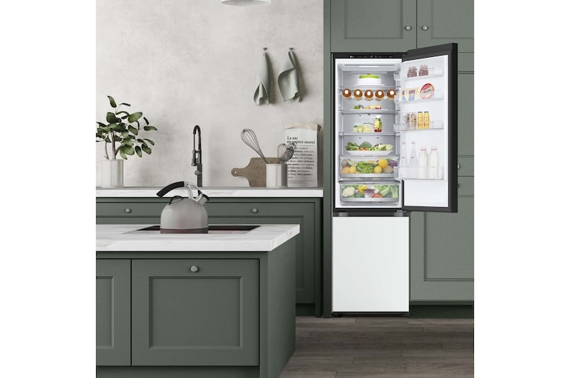 LG Frigorífico Crystal Door Combi 2m, Clasificación D, capacidad de 419l, Blanco satinado, GBB72TW9DQ