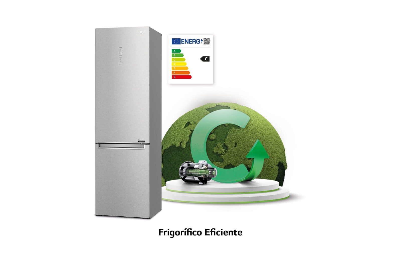LG Frigorífico Combi, 2m, Clasificación C, capacidad de 419l, Acero inoxidable texturizado antihuellas, serie Centum, GBB92MBACP