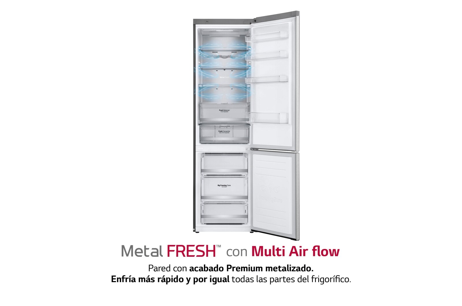 LG Frigorífico Combi, 2m, Clasificación C, capacidad de 419l, Acero inoxidable texturizado antihuellas, serie Centum, GBB92MBACP