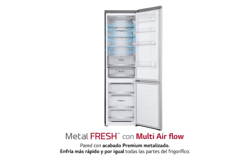 LG Frigorífico Combi, 2m, Clasificación C, capacidad de 419l, Acero inoxidable texturizado antihuellas, serie Centum, GBB92MBACP