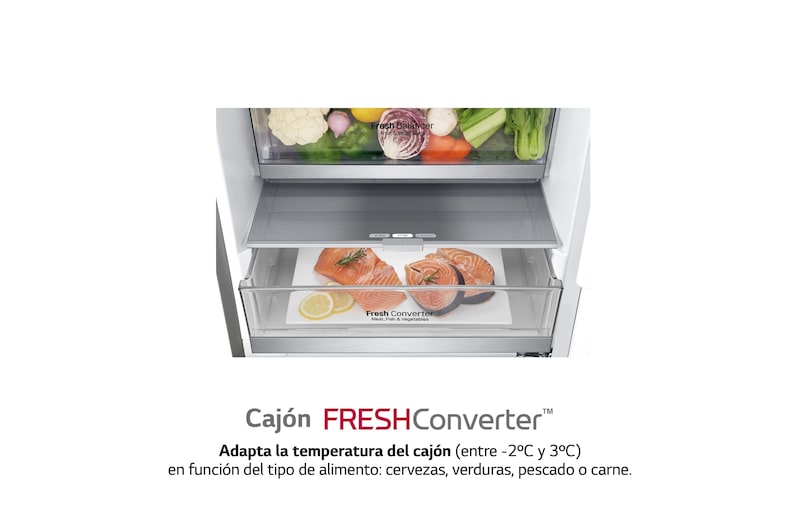 LG Frigorífico Combi, 2m, Clasificación C, capacidad de 419l, Acero inoxidable texturizado antihuellas, serie Centum, GBB92MBACP