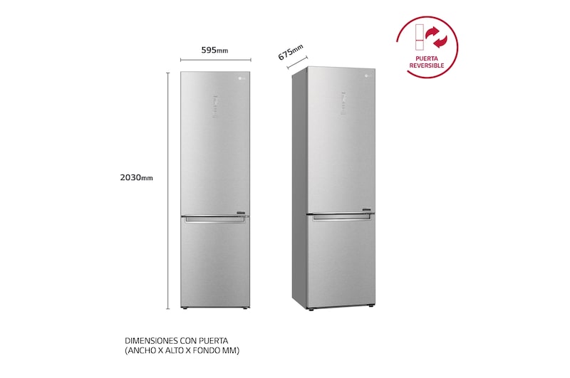 LG Frigorífico Combi, 2m, Clasificación C, capacidad de 419l, Acero inoxidable texturizado antihuellas, serie Centum, GBB92MBACP