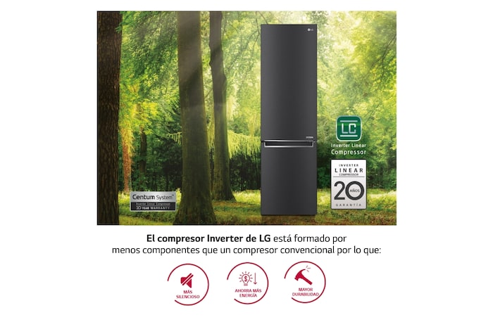 LG Outlet Frigorífico Combi 2m, Clasificación un 10% más eficiente que A, 419l, Acero Premium Antihuellas, serie Centum, GBB92MCB2P.OUTLET