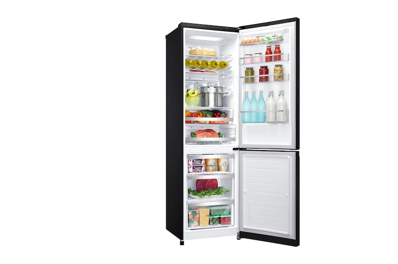 LG Frigorífico Combi Negro Cristal 2m, Clasificación E, capacidad de 394l, GBB940BMQZT