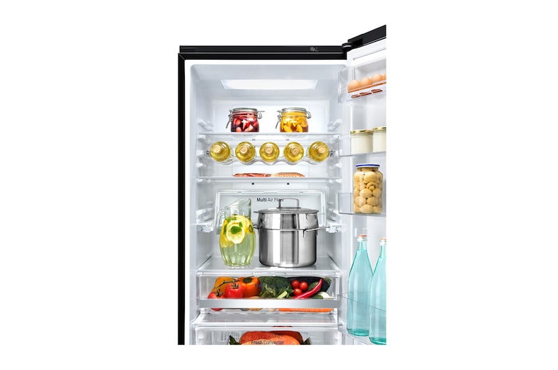 LG Frigorífico Combi Negro Cristal 2m, Clasificación E, capacidad de 394l, GBB940BMQZT