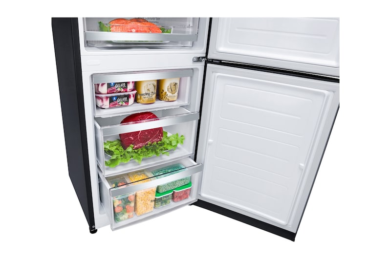 LG Frigorífico Combi Negro Cristal 2m, Clasificación E, capacidad de 394l, GBB940BMQZT