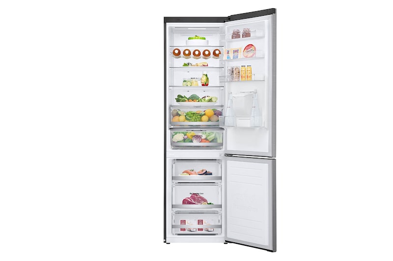 LG Frigorífico Combi  2m, Clasificación E , capacidad de 419l,  Dispensador de agua Inox antihuellas, serie 7, GBF72PZDMN