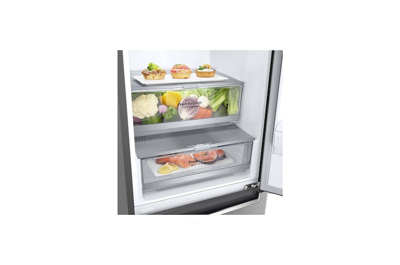 LG Frigorífico Combi  2m, Clasificación E , capacidad de 419l,  Dispensador de agua Inox antihuellas, serie 7, GBF72PZDMN