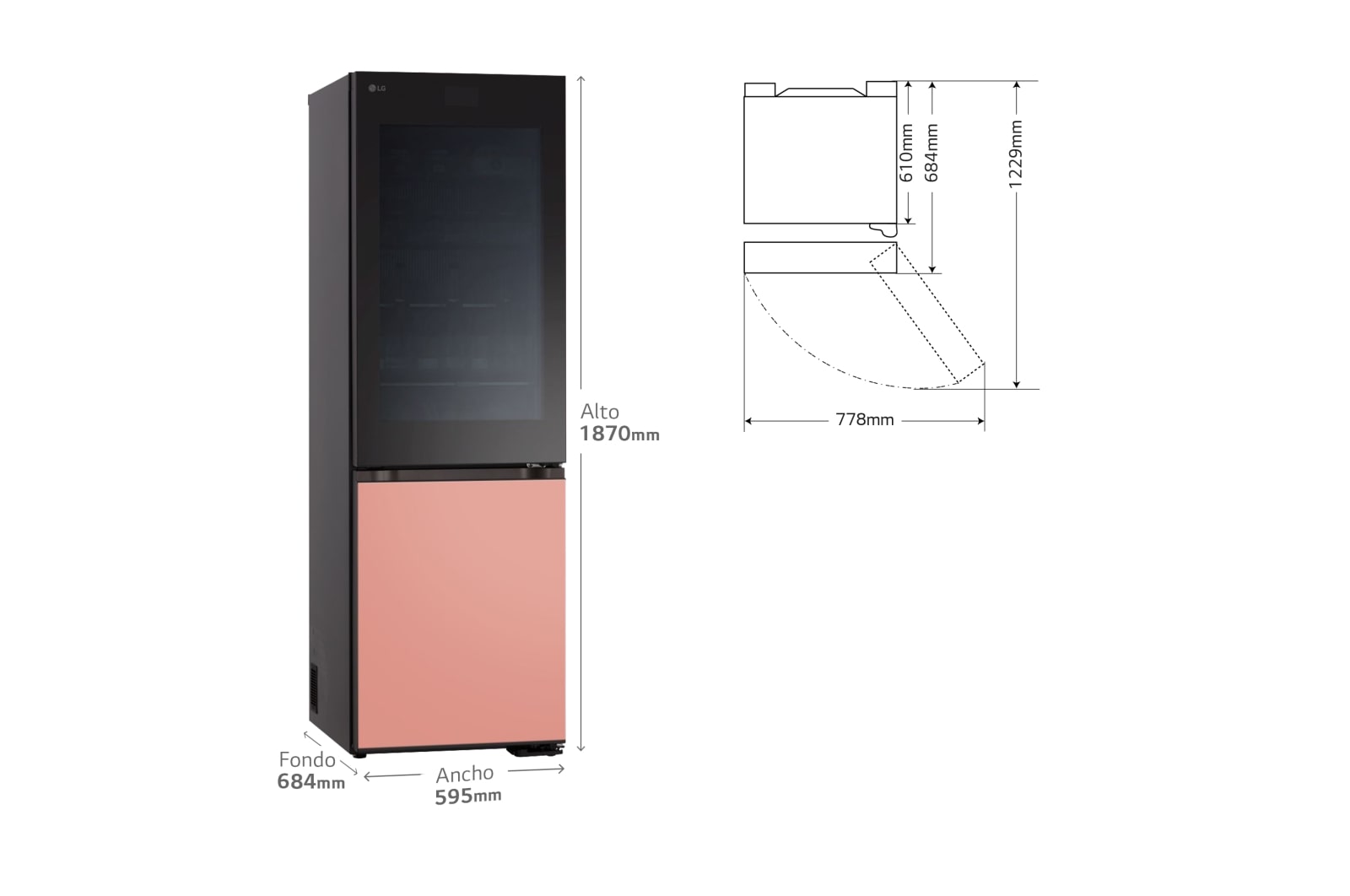 LG Outlet Frigorífico combi Instaview con MoodUP Door Cooling+, 1,86 m, Clasificación D, capacidad de 352 l, Multicolor, GBG719MDNN.OUTLET