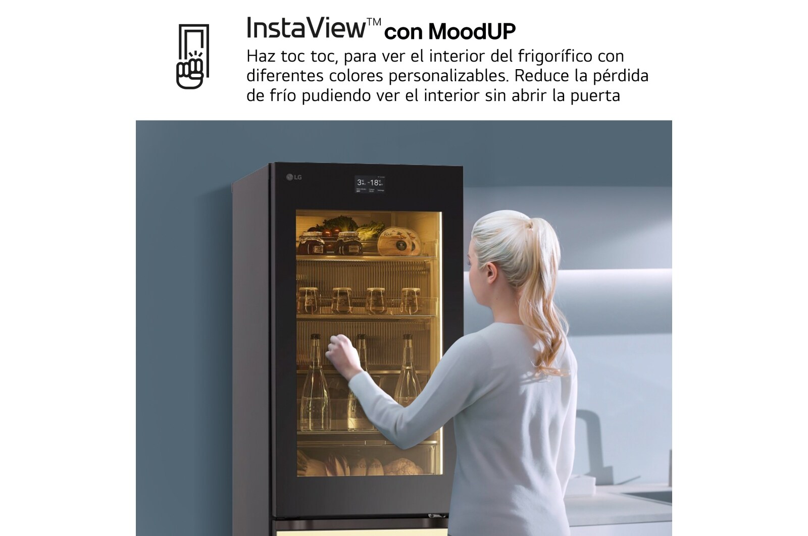 LG Outlet Frigorífico combi Instaview con MoodUP Door Cooling+, 1,86 m, Clasificación D, capacidad de 352 l, Multicolor, GBG719MDNN.OUTLET