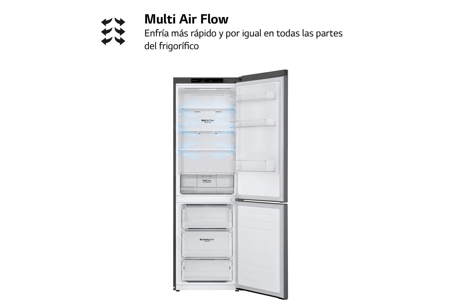 LG Outlet Frigorífico Combi, 1,86m, Clasificación E, capacidad de 374l, Inox Grafito Antihuellas, serie 3, GBP31DSLZN.OUTLET