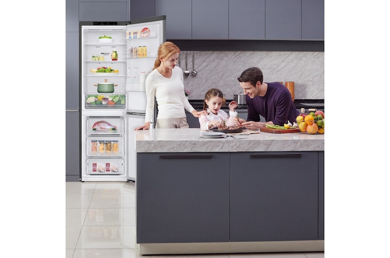 LG Outlet Frigorífico Combi, 1,86m, Clasificación E, capacidad de 374l, Inox Grafito Antihuellas, serie 3, GBP31DSLZN.OUTLET