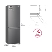 LG Outlet Frigorífico Combi, 1,86m, Clasificación E, capacidad de 374l, Inox Grafito Antihuellas, serie 3, GBP31DSLZN.OUTLET