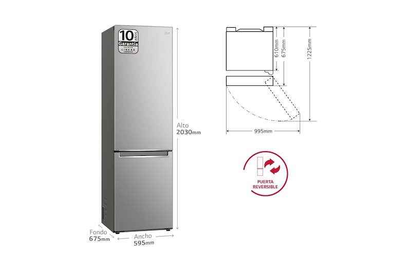 LG Frigorífico Combi Door Cooling+, 2m, Clasificación B, capacidad de 419l, Inox Antihuellas, Serie P500 , GBP52PYNBN
