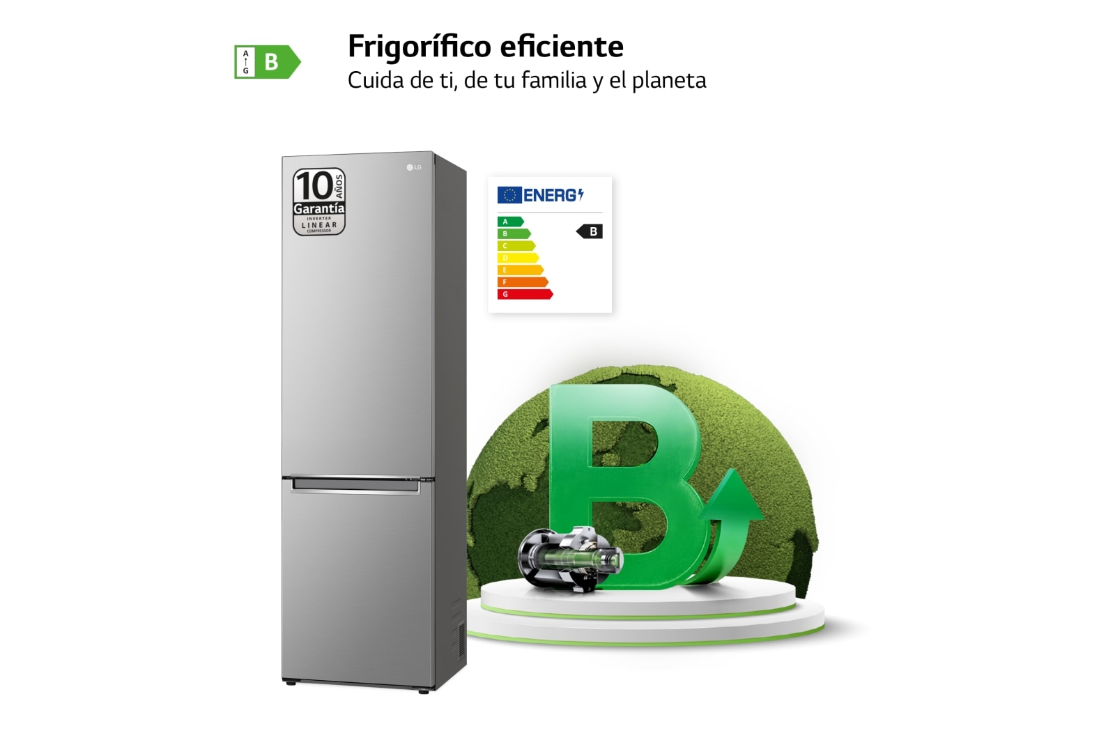 LG Frigorífico Combi Door Cooling+, 2m, Clasificación B, capacidad de 419l, Inox Antihuellas, Serie P500 , GBP52PYNBN