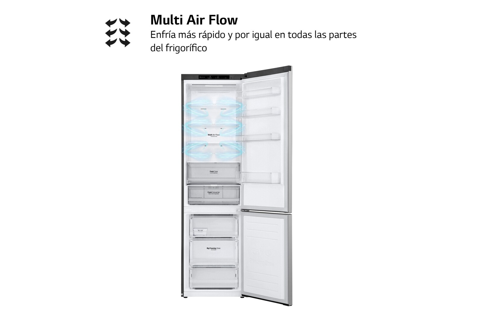 LG Frigorífico Combi Door Cooling+, 2m, Clasificación B, capacidad de 419l, Inox Antihuellas, Serie P500 , GBP52PYNBN
