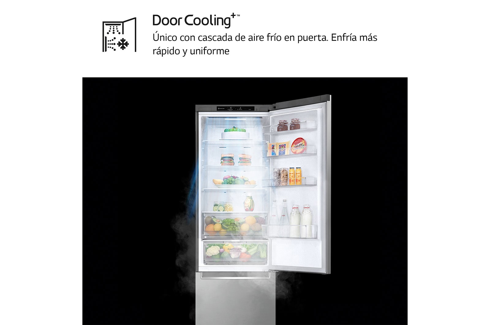 LG Frigorífico Combi Door Cooling+, 2,03m, Clasificación C, capacidad de 419l, inox antihuellas. Serie P500 , GBP52PZNCN1