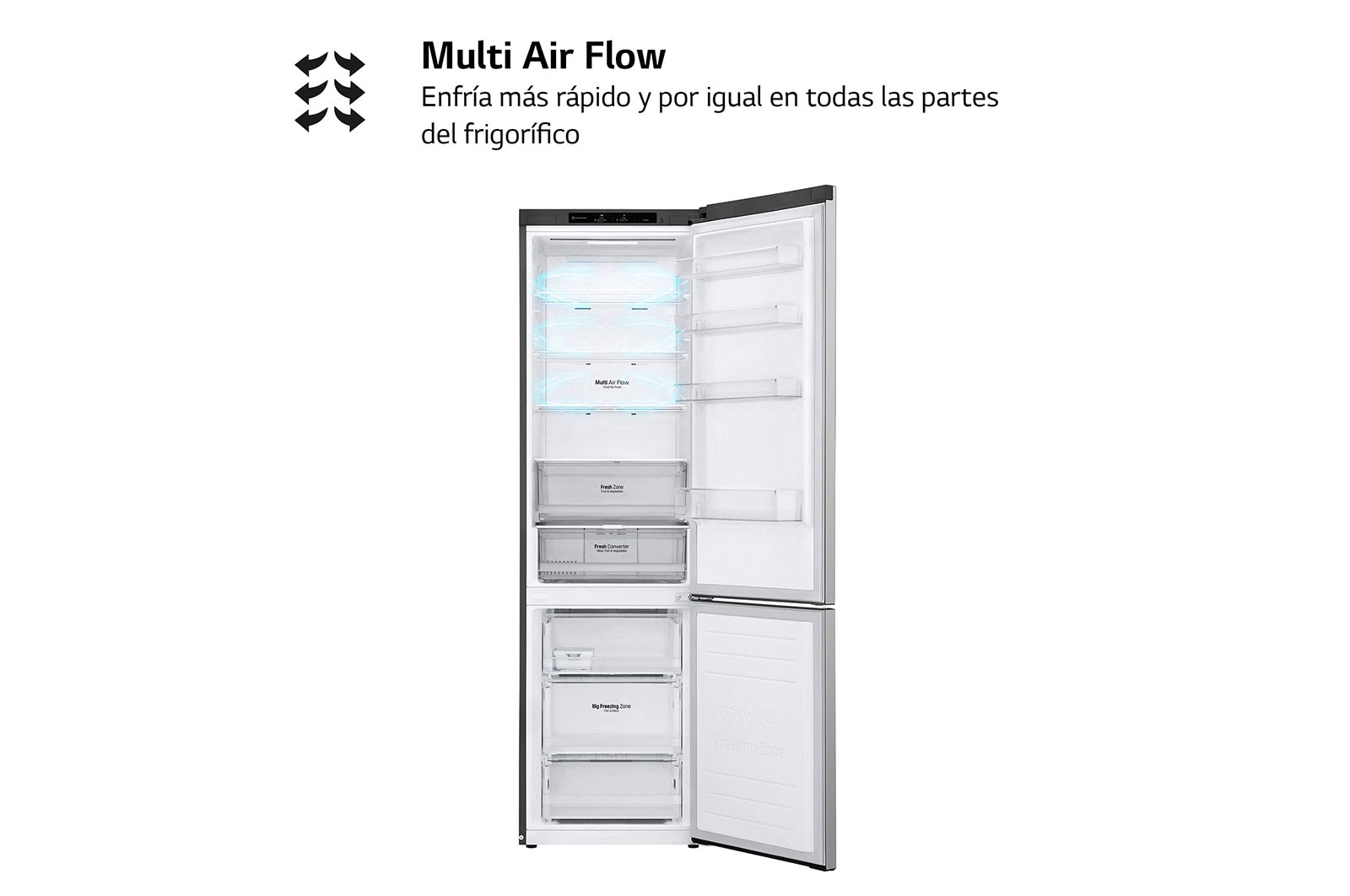 LG Frigorífico Combi Door Cooling+, 2,03m, Clasificación C, capacidad de 419l, inox antihuellas. Serie P500 , GBP52PZNCN1