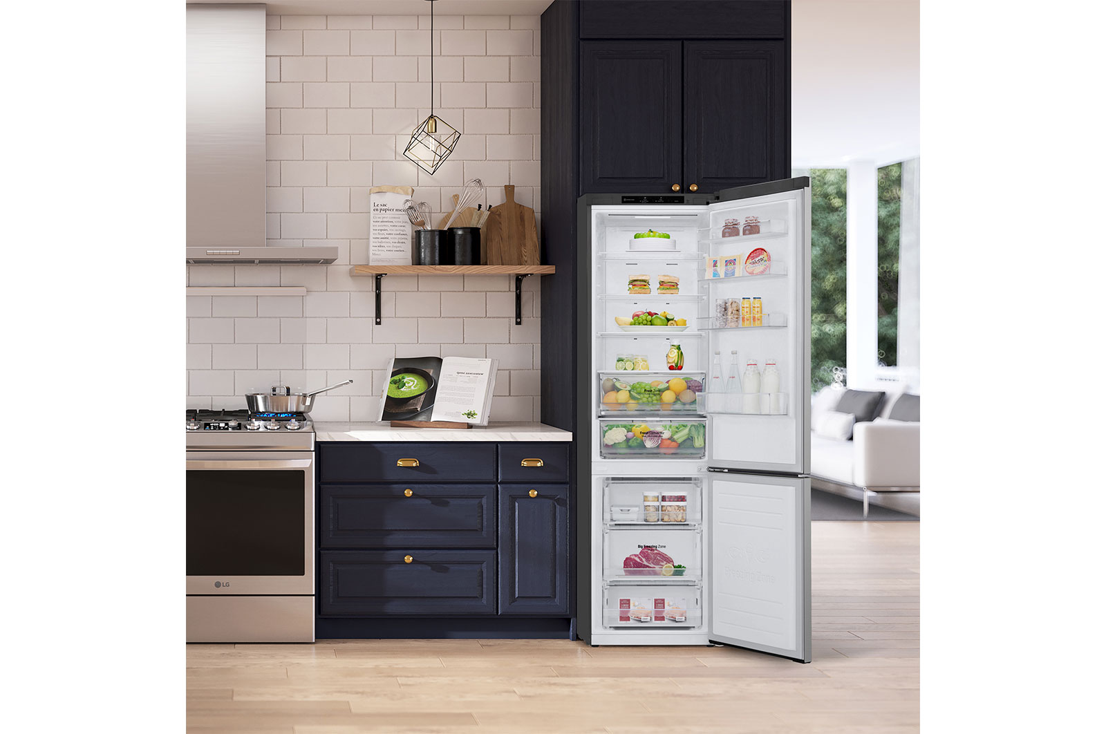 LG Frigorífico Combi Door Cooling+, 2,03m, Clasificación C, capacidad de 419l, inox antihuellas. Serie P500 , GBP52PZNCN1