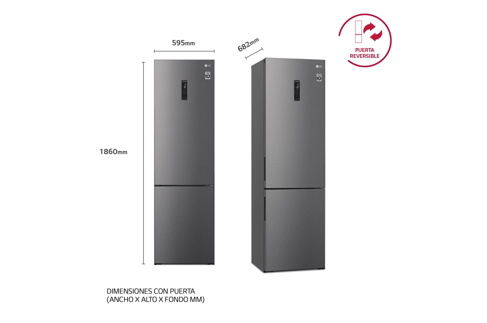 LG Frigorífico Combi 1,86m, Clasificación D, capacidad de 374l, Inox grafito , serie P-600, GBP61DSXGC