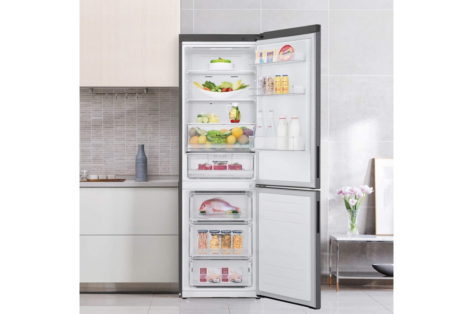 LG Frigorífico Combi 1,86m, Clasificación D, capacidad de 374l, Inox grafito , serie P-600, GBP61DSXGC