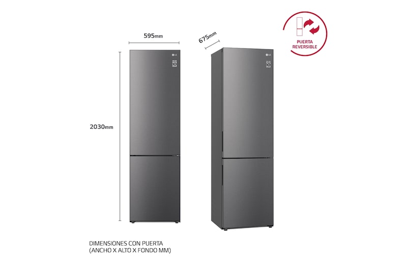 LG Frigorífico Combi 2m, Clasificación C, capacidad de 419l, Inox grafito , serie P-600, GBP62DSNCC