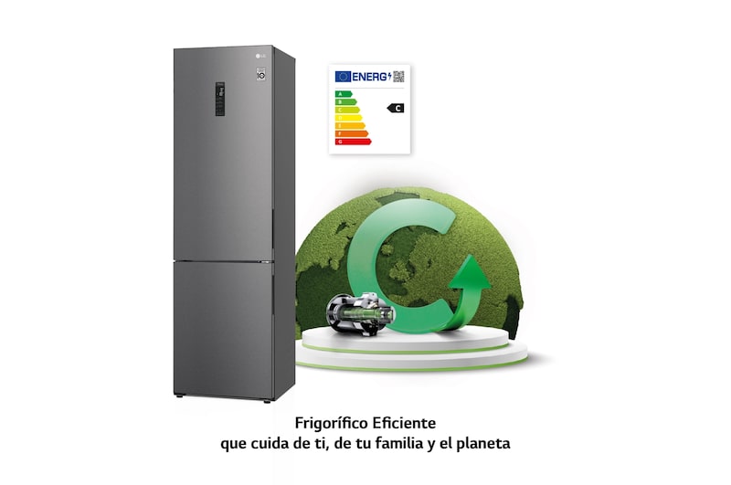 LG Frigorífico Combi  2m, Clasificación C, capacidad de 419l, Inox grafito antihuellas, serie P-600, GBP62DSXCC
