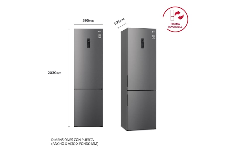 LG Frigorífico Combi  2m, Clasificación C, capacidad de 419l, Inox grafito antihuellas, serie P-600, GBP62DSXCC