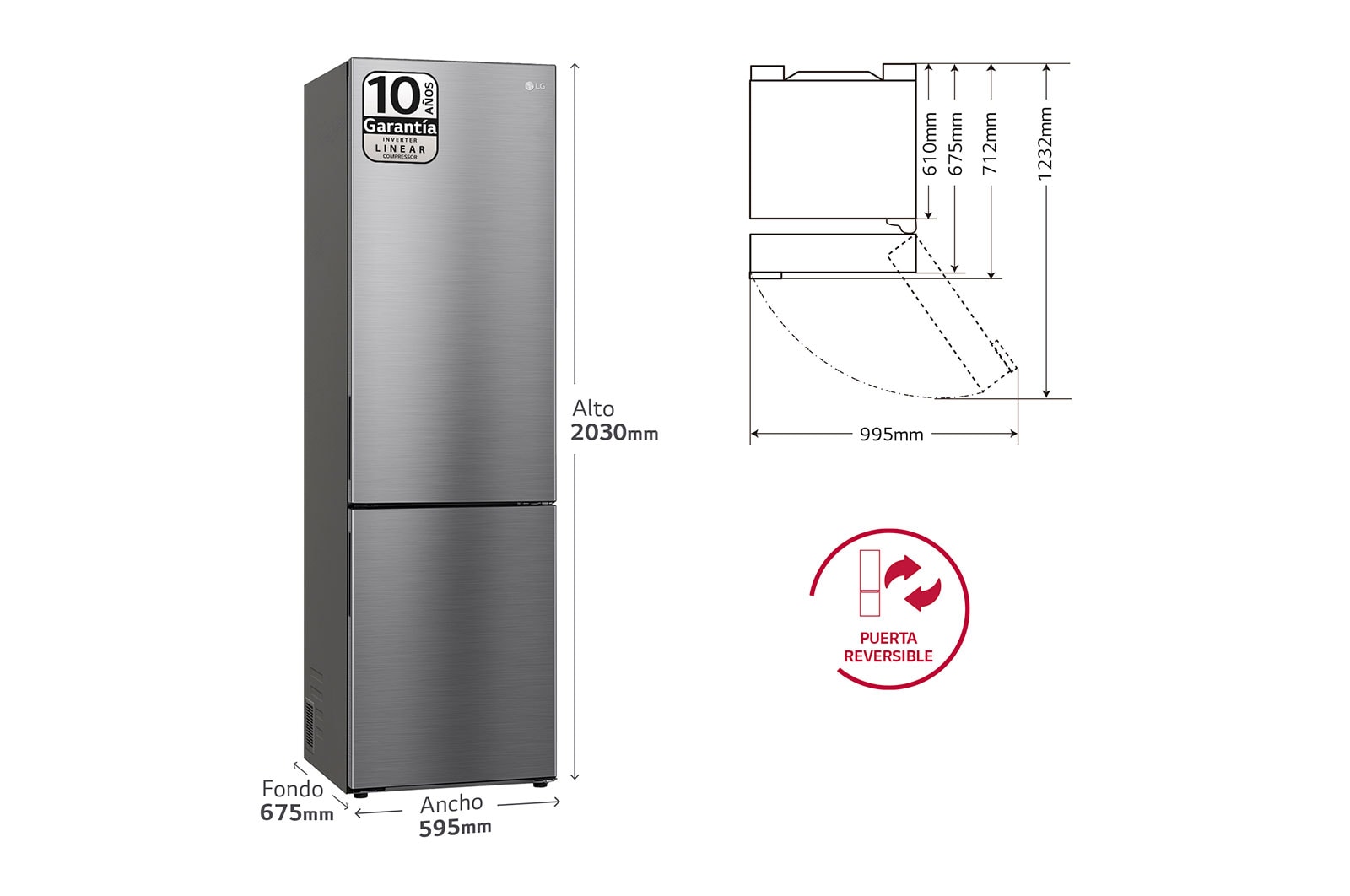 LG Outlet Frigorífico Combi Door Cooling+, 2m, Clasificación A, capacidad de 419l, Inox antihuellas , serie P-600, GBP62PZNAC.OUTLET