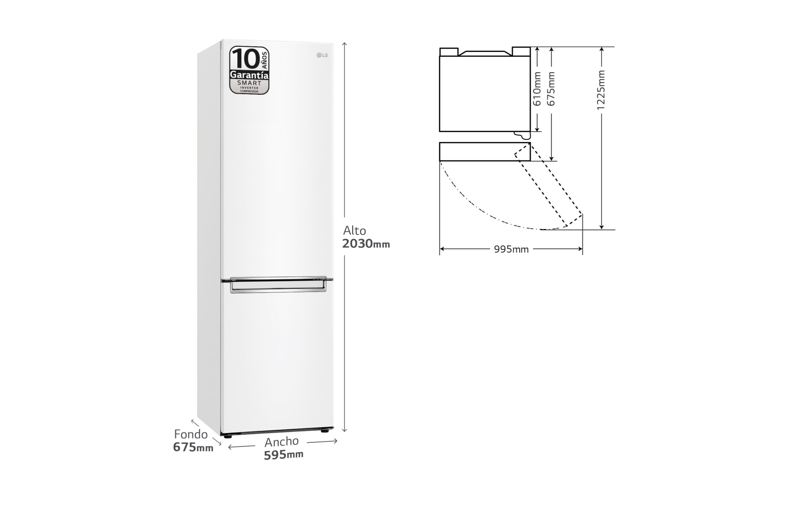 LG Outlet Frigorífico Combi Door Cooling+, 2m, Clasificación C, capacidad de 419l, Blanco, serie P-600, GBP62SWNCN1.OUTLET