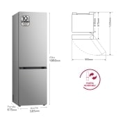 LG Frigorífico Combi Door Cooling+,  1,86m, Clasificación C, capacidad de 374l, inox antihuellas. Serie 300, GBV3100CPY vista frontal ladeada, GBV3100CPY