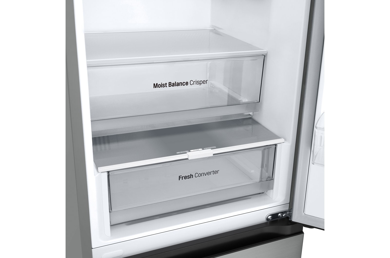 LG Frigorífico Combi Door Cooling+,  1,86m, Clasificación C, capacidad de 374l, inox antihuellas. Serie 300, GBV3100CPY vista frontal ladeada, GBV3100CPY