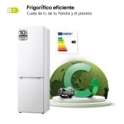 LG Frigorífico Combi Door Cooling+,  1,86m, Clasificación C, capacidad de 374l, blanco. Serie 300, GBV3100CSW vista frontal ladeada, GBV3100CSW