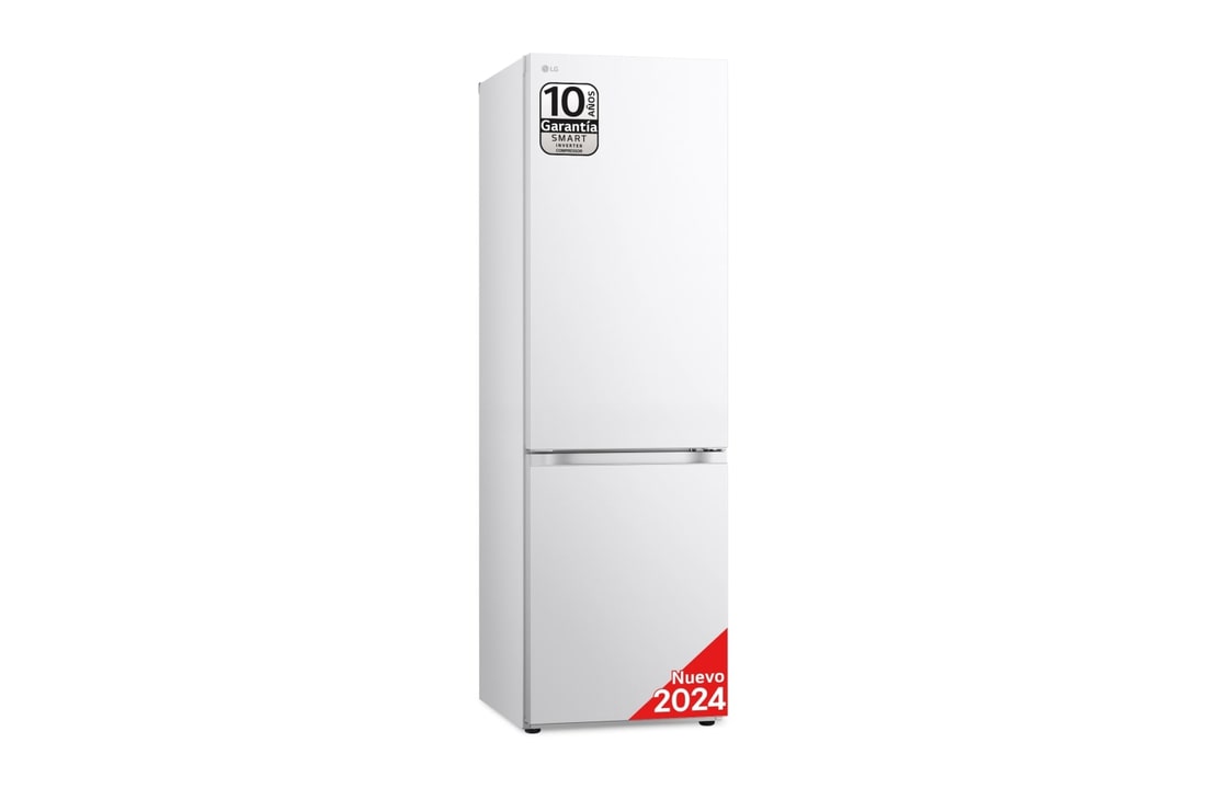 LG Frigorífico Combi Door Cooling+,  1,86m, Clasificación C, capacidad de 374l, blanco. Serie 300, GBV3100CSW vista frontal ladeada, GBV3100CSW
