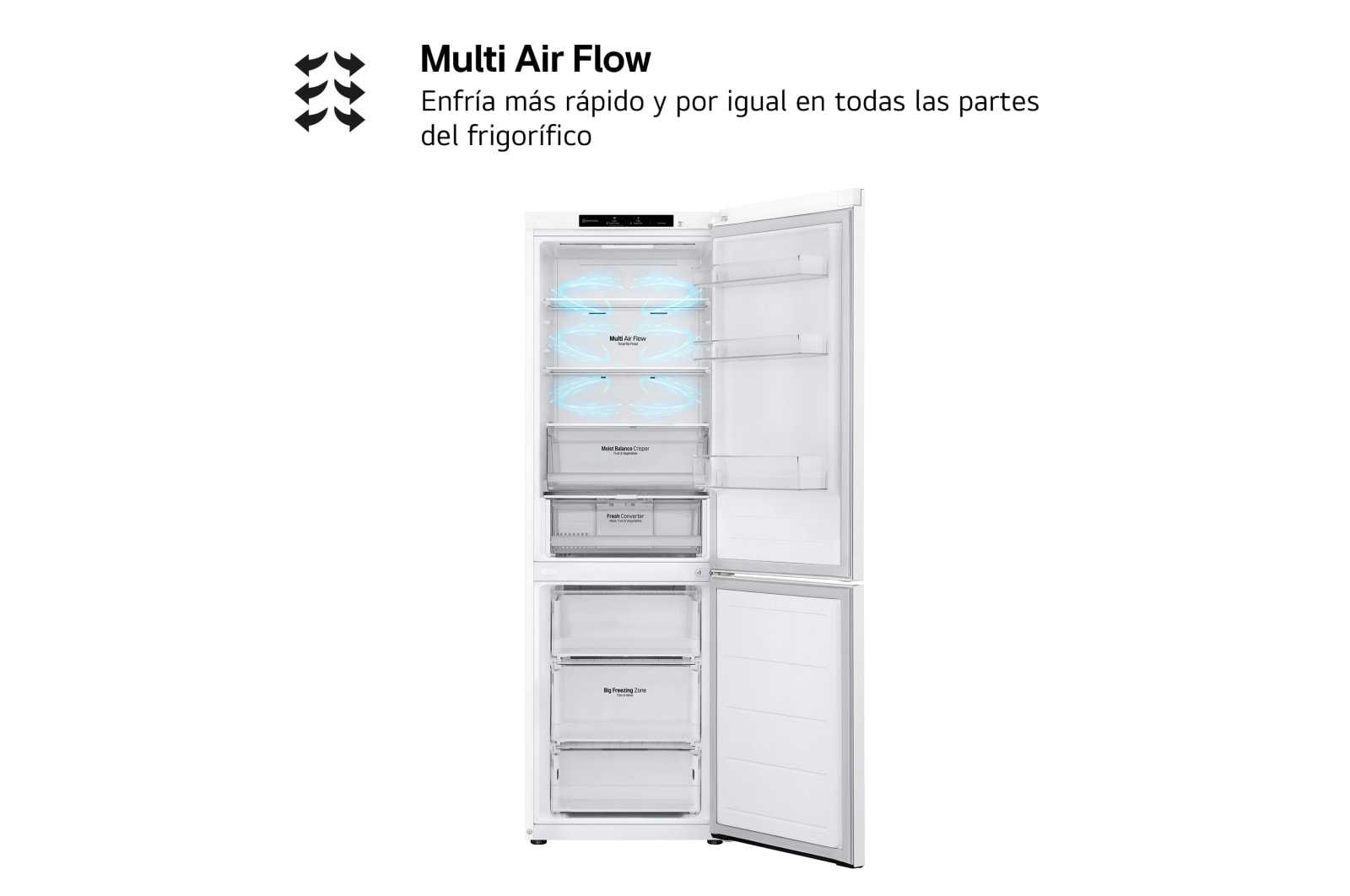 LG Frigorífico Combi Door Cooling+,  1,86m, Clasificación C, capacidad de 374l, blanco. Serie 300, GBV3100CSW vista frontal ladeada, GBV3100CSW