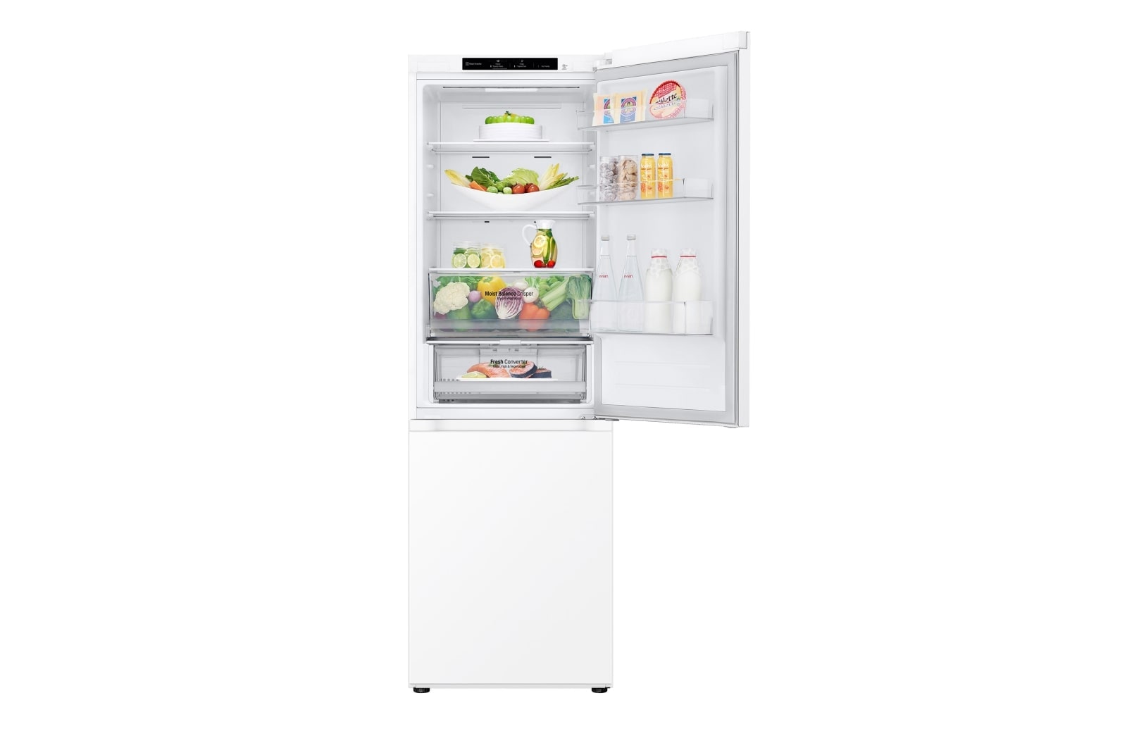 LG Frigorífico Combi Door Cooling+,  1,86m, Clasificación C, capacidad de 374l, blanco. Serie 300, GBV3100CSW vista frontal ladeada, GBV3100CSW