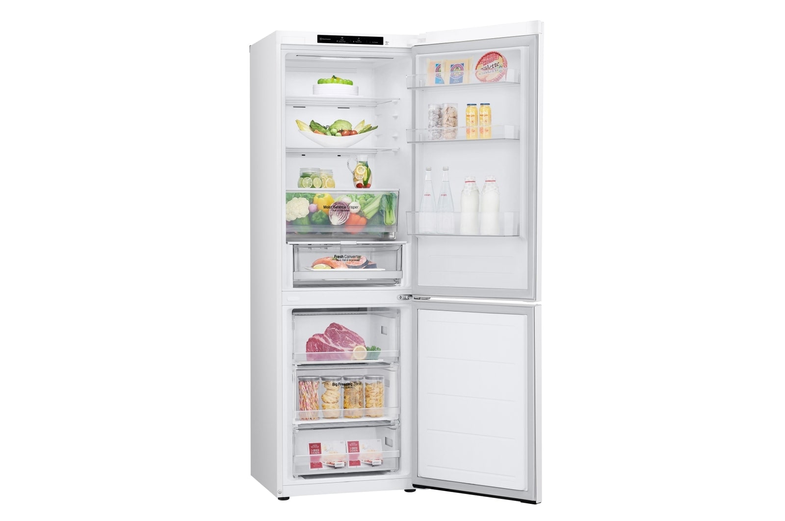 LG Frigorífico Combi Door Cooling+,  1,86m, Clasificación C, capacidad de 374l, blanco. Serie 300, GBV3100CSW vista frontal ladeada, GBV3100CSW