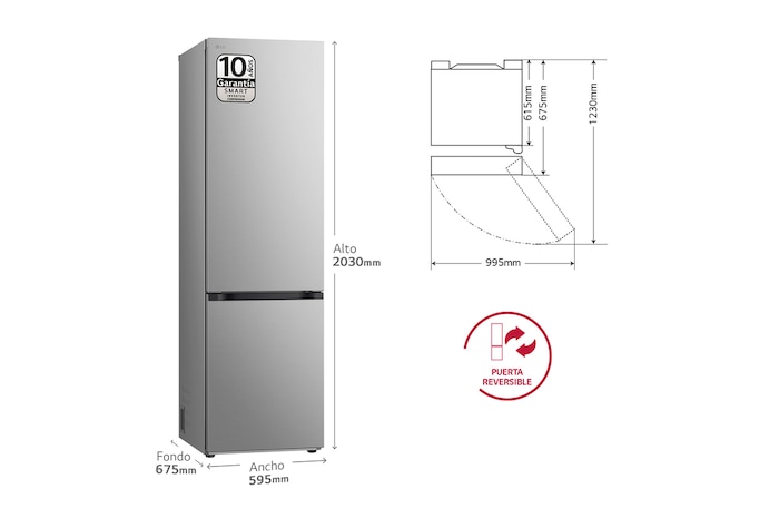 LG Outlet Frigorífico Combi Door Cooling+, 2m, Clasificación C, inox antihuellas, GBV3200CPY.OUTLET