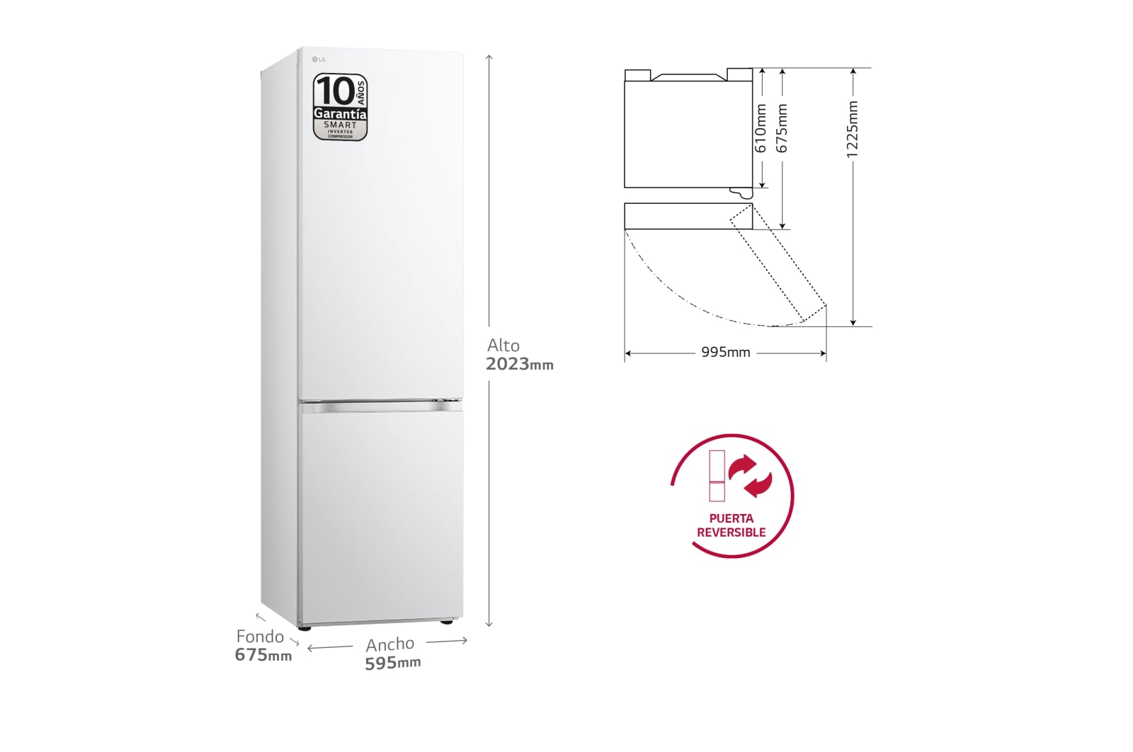 LG Outlet Frigorífico Combi Door Cooling+, 2,03m, Clasificación C, capacidad de 419l, blanco. Serie 300, GBV3200CSW.OUTLET
