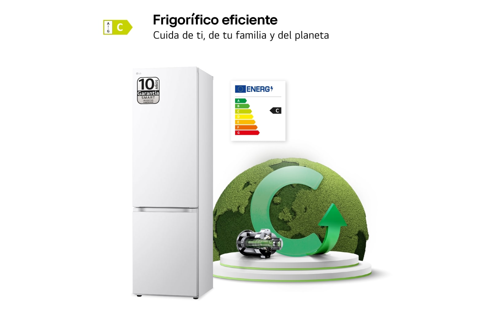 LG Outlet Frigorífico Combi Door Cooling+, 2,03m, Clasificación C, capacidad de 419l, blanco. Serie 300, GBV3200CSW.OUTLET