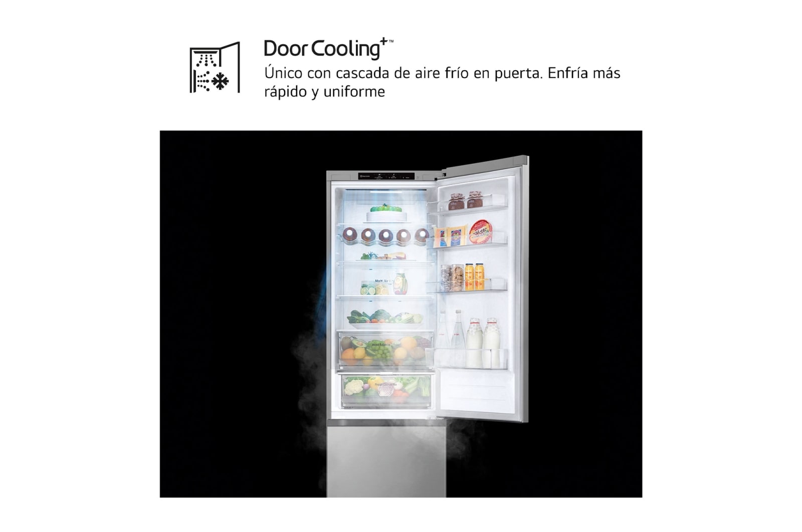 LG Frigorífico Combi Door Cooling+, 2,03m, Clasificación D, capacidad de 419l, inox antihuellas. Serie 300 , GBV3200DPY