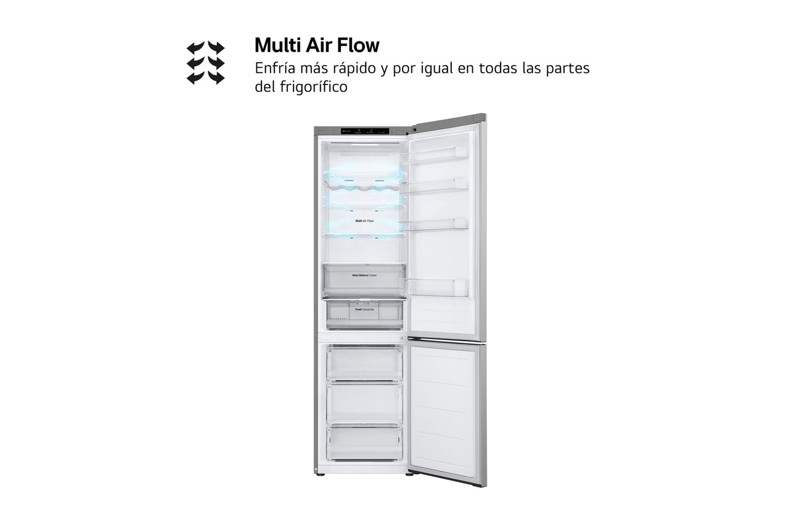 LG Frigorífico Combi Door Cooling+, 2,03m, Clasificación D, capacidad de 419l, inox antihuellas. Serie 300 , GBV3200DPY