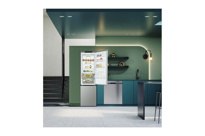 LG Frigorífico Combi Door Cooling+, 2,03m, Clasificación D, capacidad de 419l, inox antihuellas. Serie 300 , GBV3200DPY